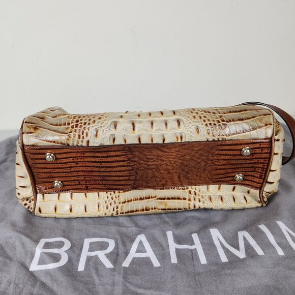 Brahmin Elisa Hobo Shoulder Bag Brown Cream Croc Embossed Leather Gold Hardware - Picture 11 of 16